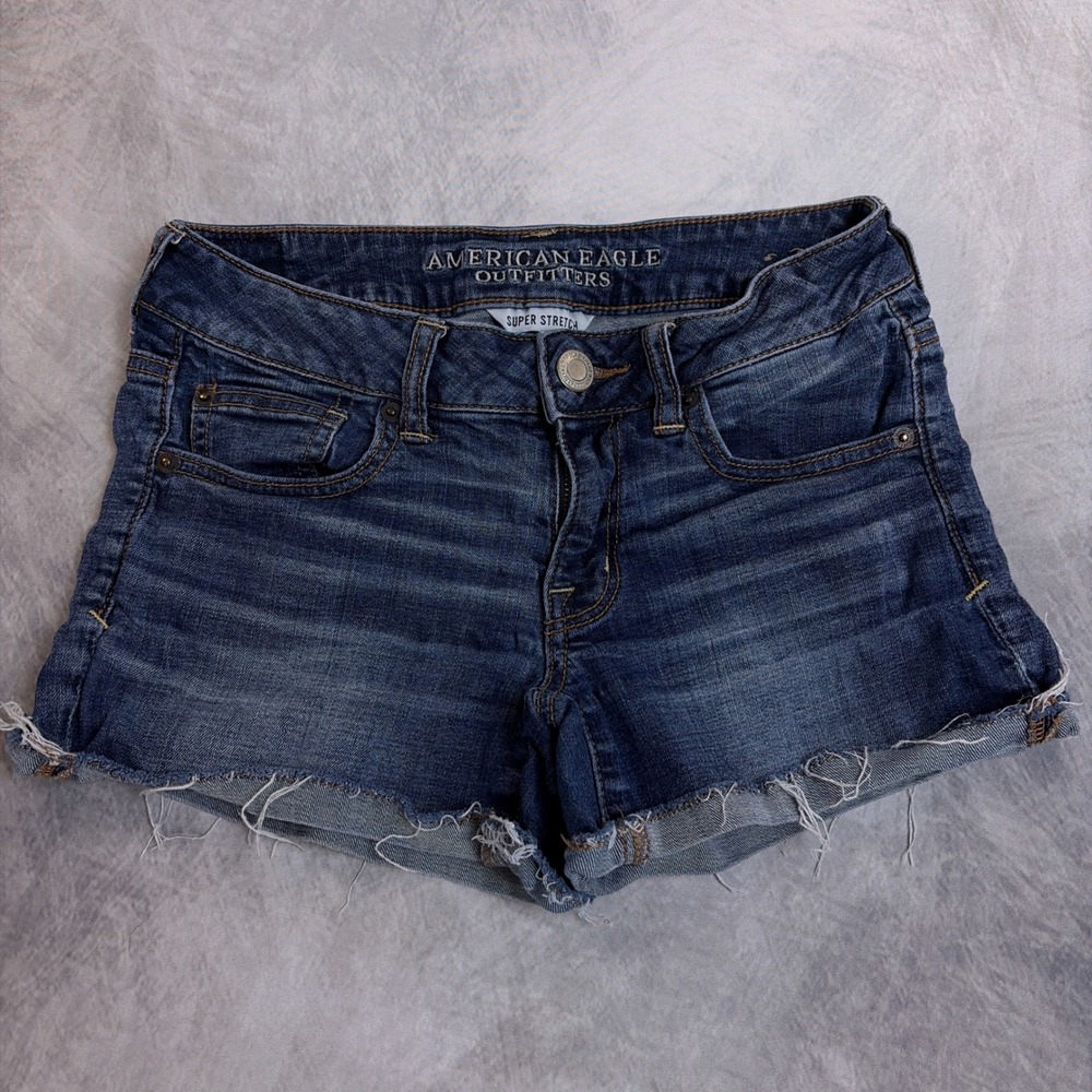 American Eagle Super Stretch Dark Wash Raw Hem Denim‎ Cutoff Shorts